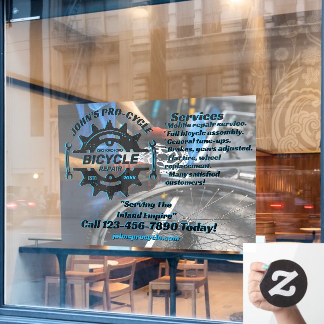 Customize Professional Bicycle Repair Business  Window Cling (Cafe Window)