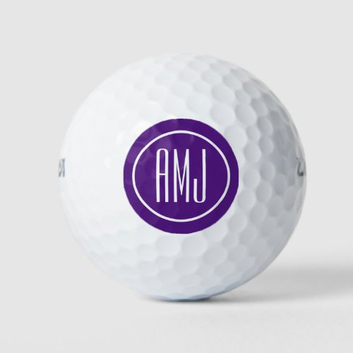 Customize purple and white monogram golf balls