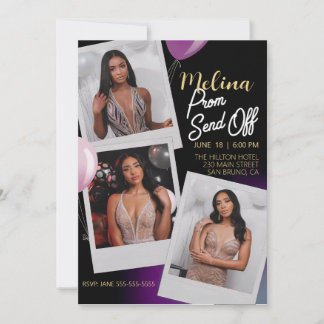 Customize Purple Gold Photo Prom Send Off Invitation
