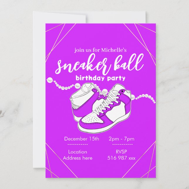 Customize purple sneaker ball invitation template (Front)