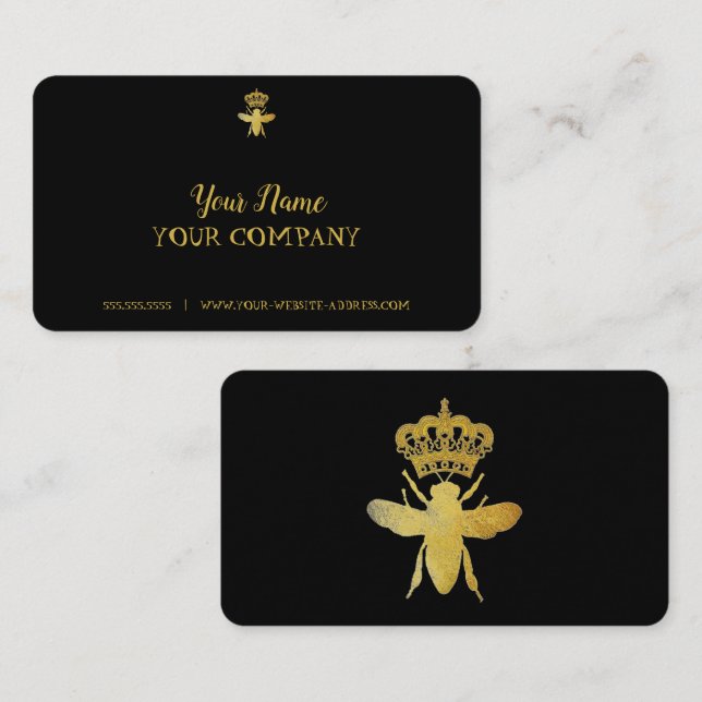 Customize QUEEN BEE Business Cards BLACK & GOLD (Front/Back)