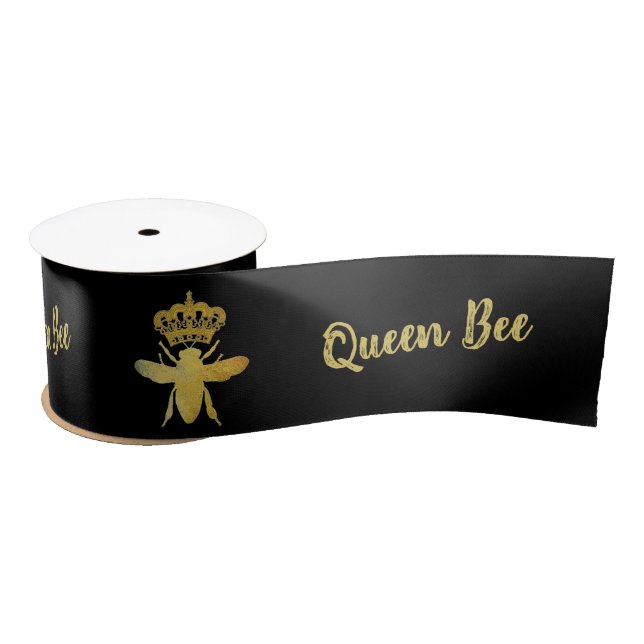 Customize QUEEN BEE Crown Gift Wrap Packing Black Satin Ribbon (Spool)