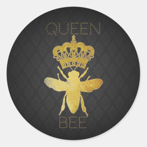 Customize QUEEN BEE Damask Gold Gift Stickers