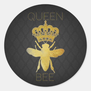 Customize QUEEN BEE Damask Gold Gift Stickers