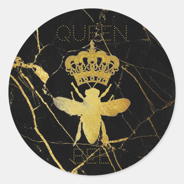 Customize QUEEN BEE Gold Black Marble Gift Sticker (Front)