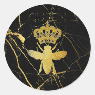 Customize QUEEN BEE Gold Black Marble Gift Sticker