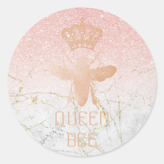 Customize QUEEN BEE Rose Gold Glitter Stickers (Front)