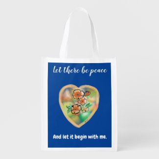 Customize Quote Floral Heart Grocery Bag