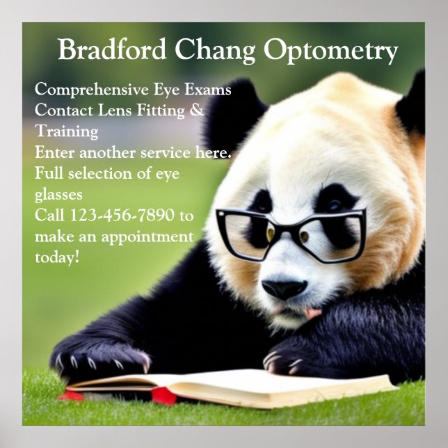 Customize Reading Panda Chinese Optometry Office  Poster (Front)
