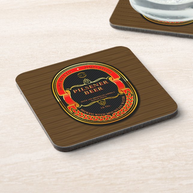 Customize Red Black Gold Rustic  Beverage Coaster (Left Side)