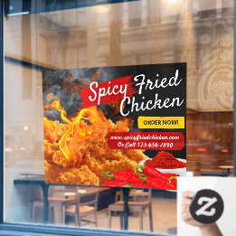 Customize Red Black Spicy Fried Chicken Restaurant Window Cling