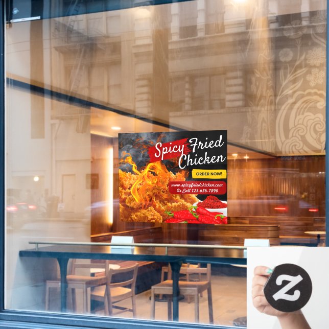 Customize Red Black Spicy Fried Chicken Restaurant Window Cling (Cafe Window)