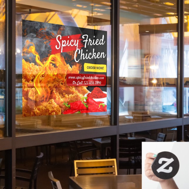 Customize Red Black Spicy Fried Chicken Restaurant Window Cling (Restaurant Window)