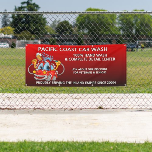 Customize Red Car Wash Comical Toon Car   Banner