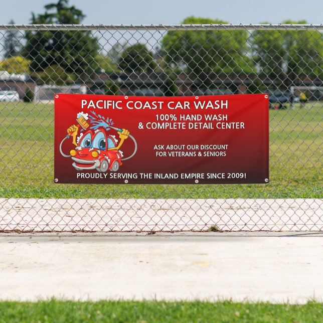 Customize Red Car Wash Comical Toon Car   Banner (Insitu)