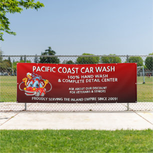 Customize Red Car Wash Comical Toon Car Large  Banner