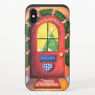 Customize Red Merry Christmas Front Door Cozy Home iPhone X Slider Case