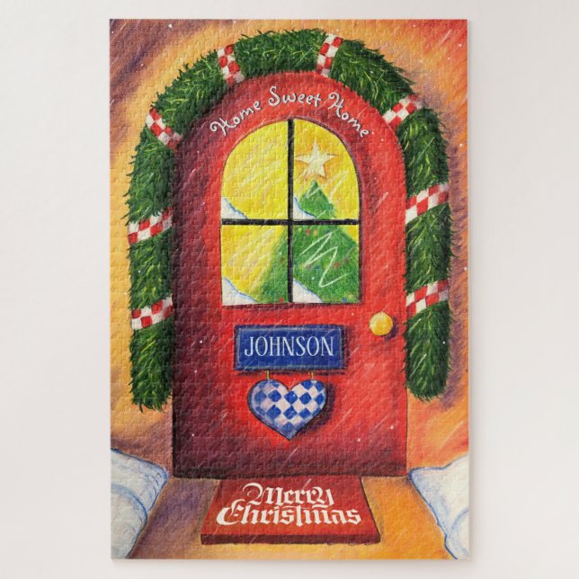 Customize Red Merry Christmas Front Door Home Jigsaw Puzzle (Vertical)