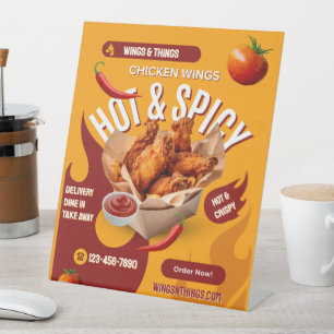 Customize Red Orange Modern Spicy Chicken Wings Pedestal Sign