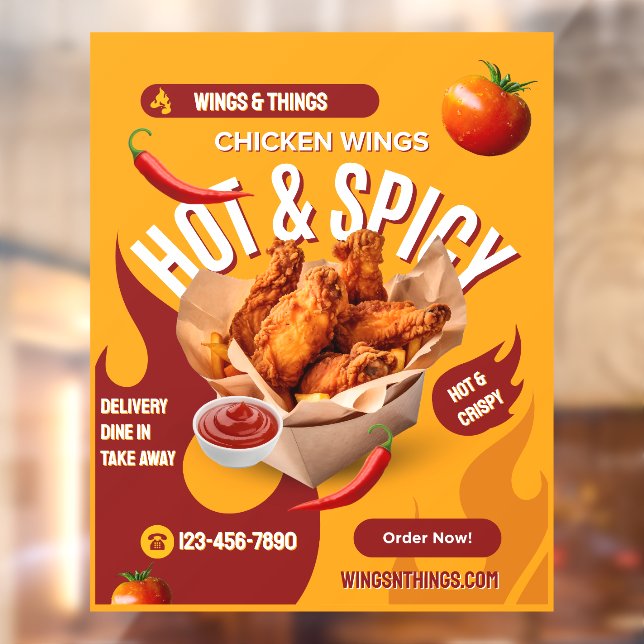 Customize Red Orange Modern Spicy Chicken Wings Window Cling (Sheet 2)