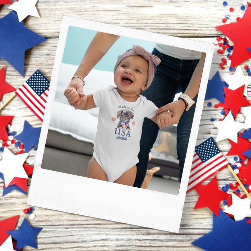 Customize Red White and Blue Made In The USA Baby Bodysuit