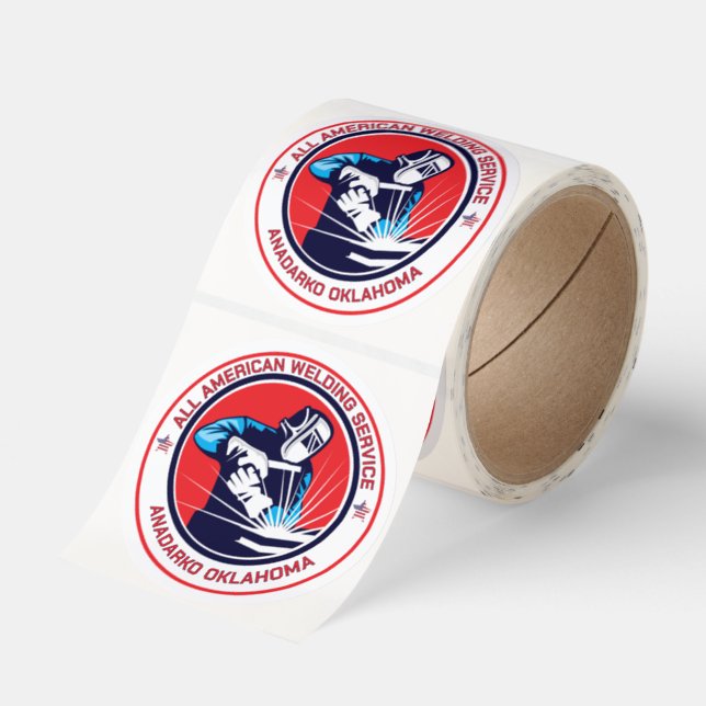 Customize Red White Blue Welding Contractor Classic Round Sticker (Roll)