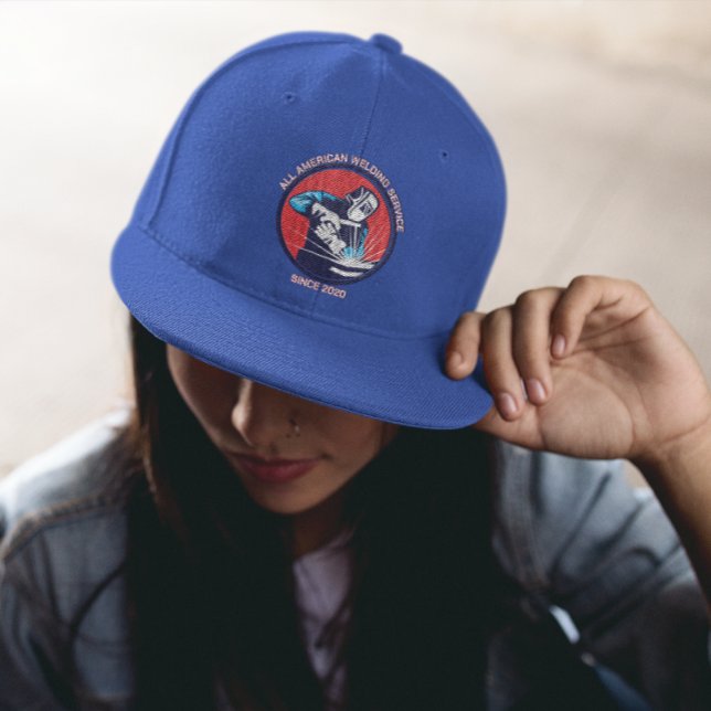Customize Red White Blue Welding Contractor Snap Back Hat (Creator Uploaded)
