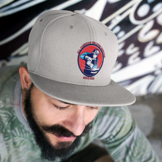 Customize Red White Blue Welding Contractor Snap Back Hat (Creator Uploaded)
