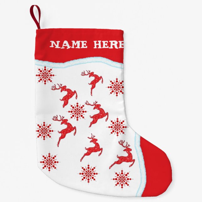 Customize Reindeer Red Snowflakes Double SidePrint Small Christmas Stocking (Front)