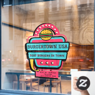 Customize Retro Burger Restaurant Front Window Cling