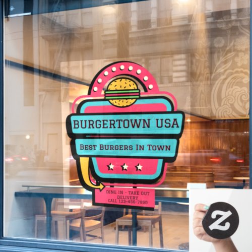Customize Retro Burger Restaurant Front  Window Cling