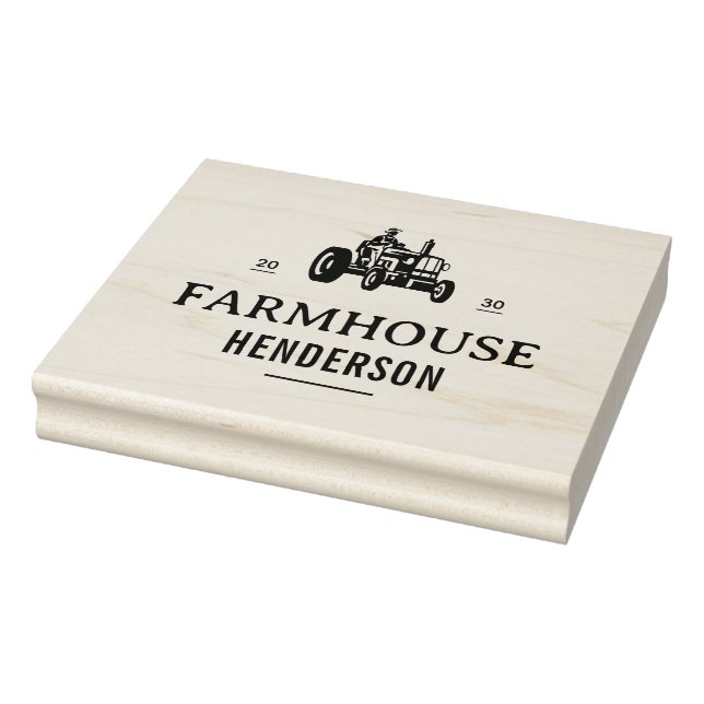 Customize Retro Farmer Tractor Farmhouse Logo Rubber Stamp (Stamp)
