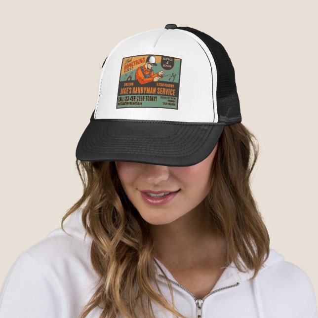 Customize Retro Handyman Service Promo  Trucker Hat (In Situ)