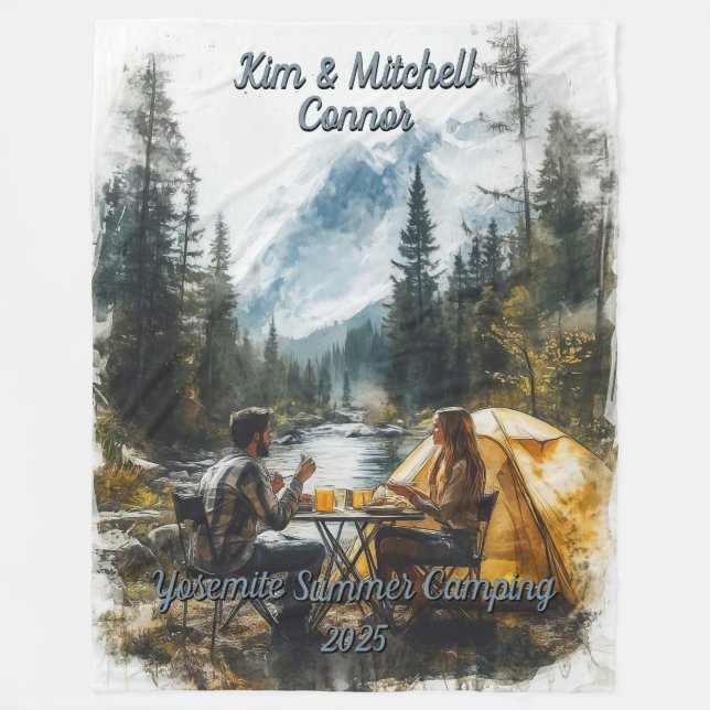 Customize Romantic Couple Mountain Stream Camping Fleece Blanket (Front)