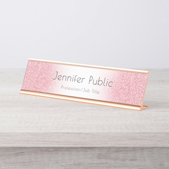 Customize Rose Gold Modern Template Professional D Desk Name Plate (Front)