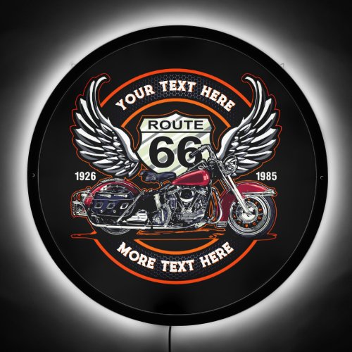 Customize Route 66 Winged Motorcycle Shop Business LED Sign