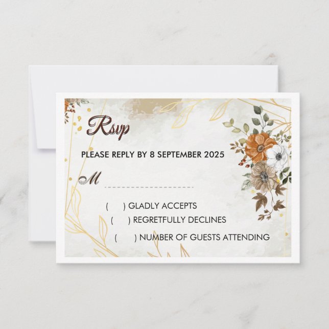 Customize Rustic Boho Fall floral RSVP Card  (Front)