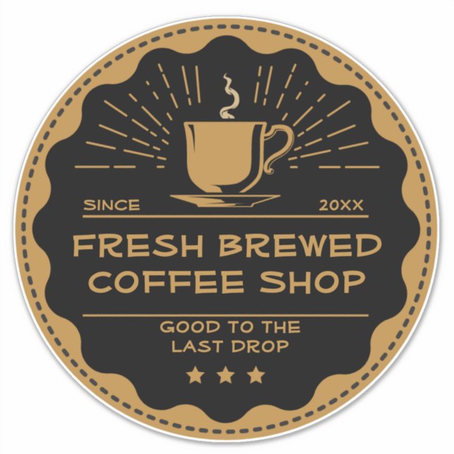 Customize Rustic Coffee Shop Cup Business Front   Sticker (Front)