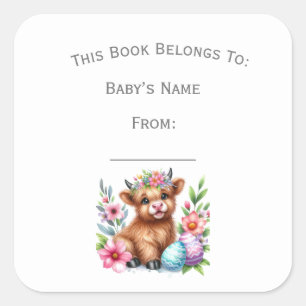 Customize Rustic Cute Baby Highland Cow Book Plate