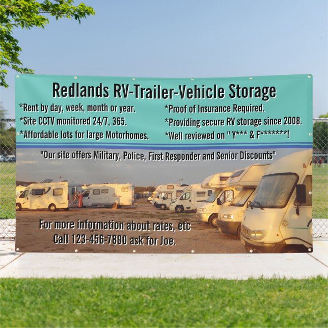 Customize RV Trailer Vehicle Storage Lot Large Banner (Outside)