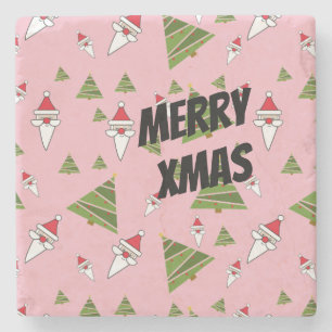 Customize Santa and Christmas Tree Stone Coaster