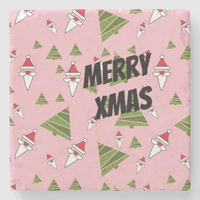 Customize Santa and Christmas Tree Stone Coaster (Front)