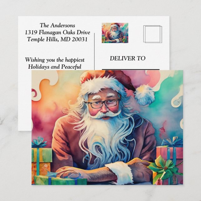 Customize Santa's Whimsical Christmas Journey Post Holiday Postcard (Front/Back)