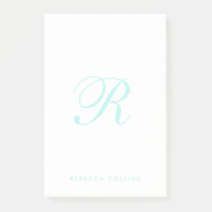 Customize Script Monogram & Name, Light Teal Post-it Notes