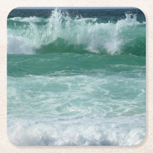 Customize Seascape Sea Waves Beach Seaside Square Paper Coaster