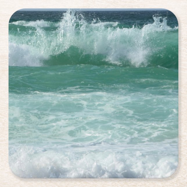Customize Seascape Sea Waves Beach Seaside Square Paper Coaster (Front)