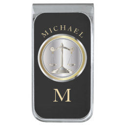 Customize Silver and Gold Scales of Justice Silver Finish Money Clip