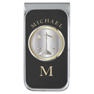 Customize Silver and Gold Scales of Justice Silver Finish Money Clip