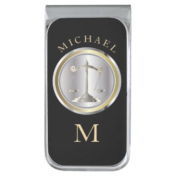 Customize Silver And Gold Scales Of Justice Silver Finish Money Clip by DesignsbyDonnaSiggy at Zazzle