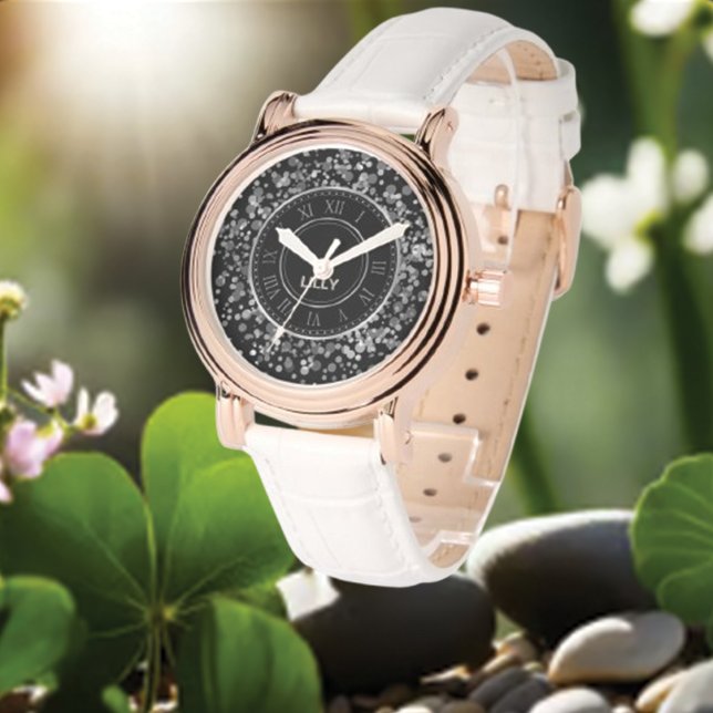 Customize Silver Brushed Metal Glitter Watch (Creator Uploaded)